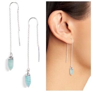 Karen London Semi-Precious Amazonite Stone Sterling Threader Earrings NWT & Box